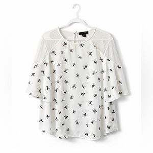 Primark White Butterfly Print Blouse | Size 12 | Sheer Flutter Sleeves